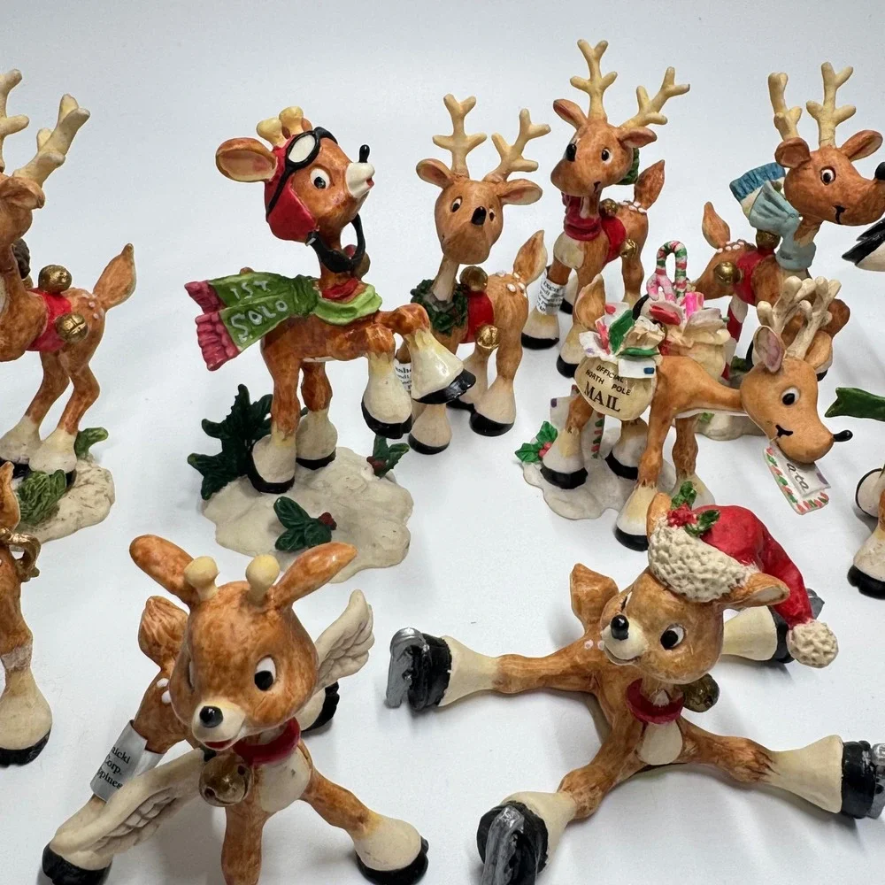 Vintage Enesco Sandi Zimnicki Reindeer Figurines Lot 1990s Christmas Decor